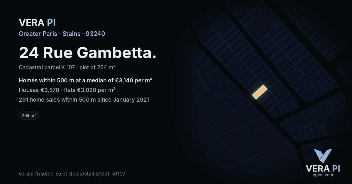 24 Rue Gambetta, Stains at night – the plot lit, the parcels around coloured by the prices near them