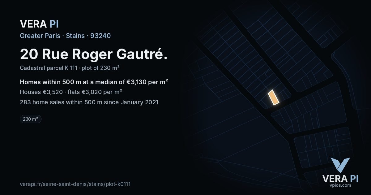 20 Rue Roger Gautré, Stains at night – the plot lit, the parcels around coloured by the prices near them