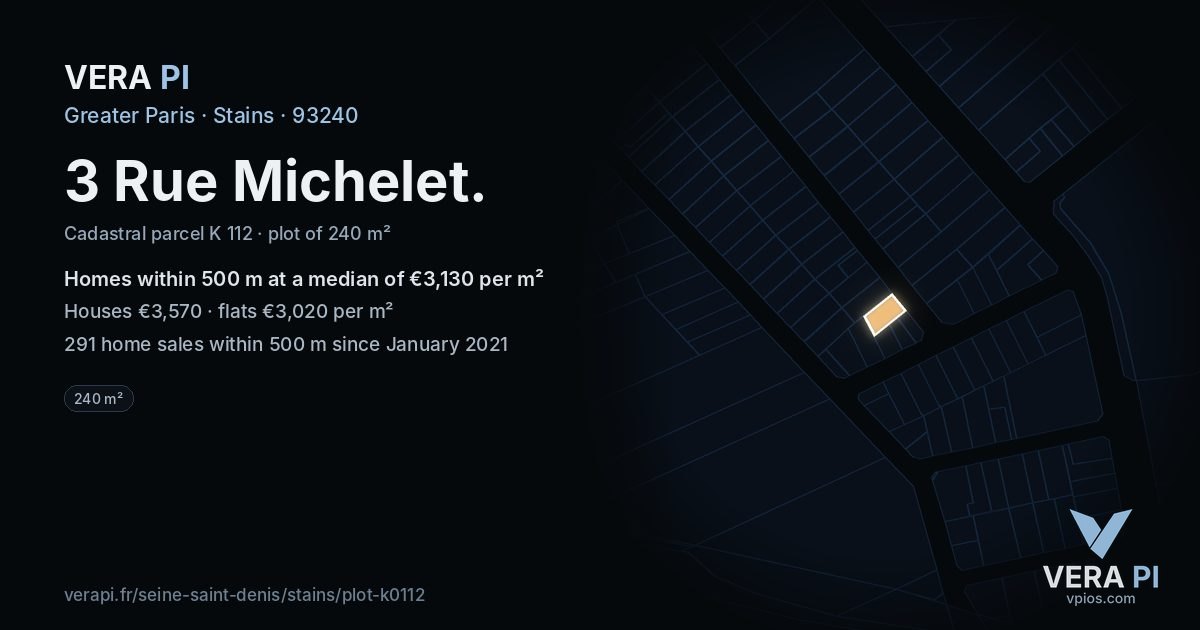 3 Rue Michelet, Stains at night – the plot lit, the parcels around coloured by the prices near them