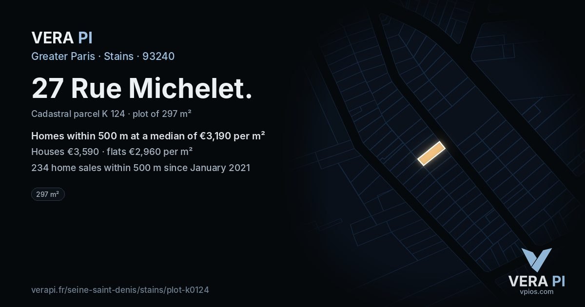 27 Rue Michelet, Stains at night – the plot lit, the parcels around coloured by the prices near them