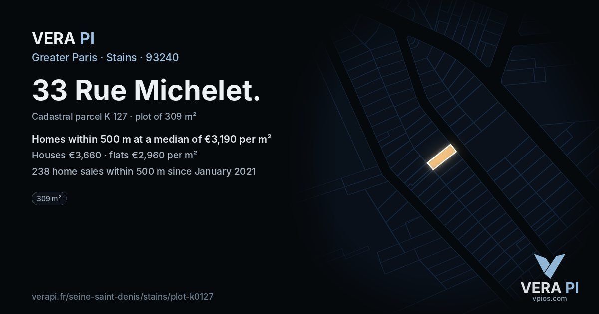 33 Rue Michelet, Stains at night – the plot lit, the parcels around coloured by the prices near them