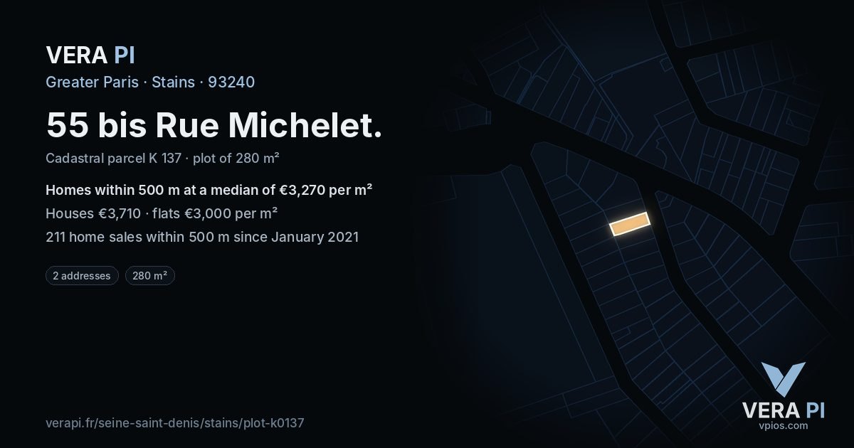 55 bis Rue Michelet, Stains at night – the plot lit, the parcels around coloured by the prices near them
