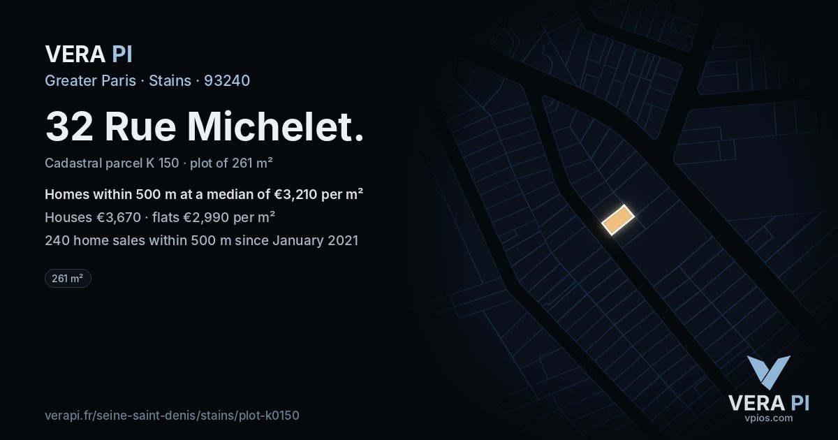 32 Rue Michelet, Stains at night – the plot lit, the parcels around coloured by the prices near them