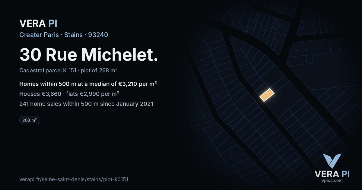 30 Rue Michelet, Stains at night – the plot lit, the parcels around coloured by the prices near them