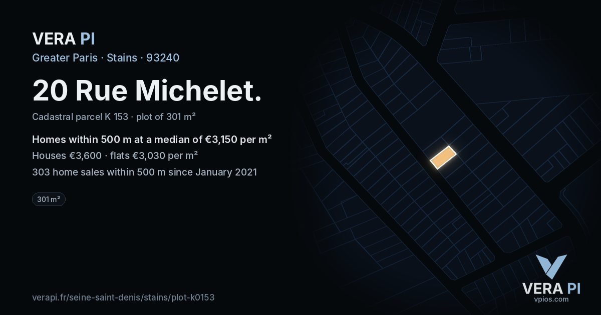 20 Rue Michelet, Stains at night – the plot lit, the parcels around coloured by the prices near them