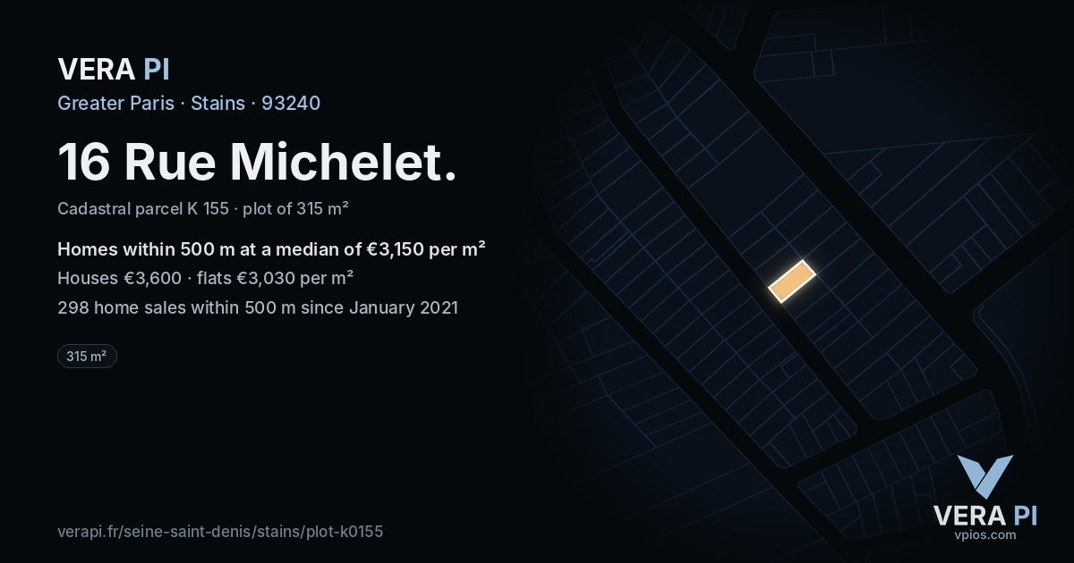 16 Rue Michelet, Stains at night – the plot lit, the parcels around coloured by the prices near them