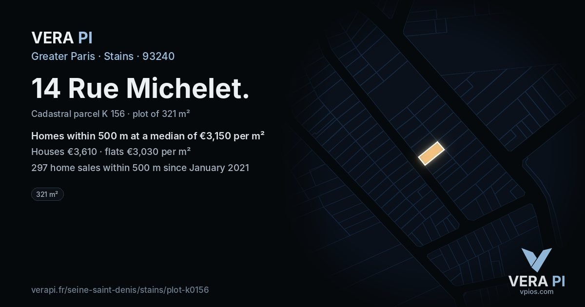 14 Rue Michelet, Stains at night – the plot lit, the parcels around coloured by the prices near them
