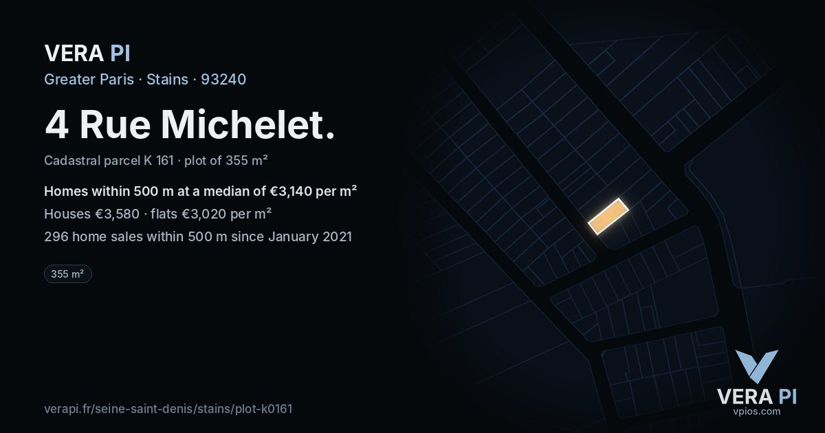 4 Rue Michelet, Stains at night – the plot lit, the parcels around coloured by the prices near them