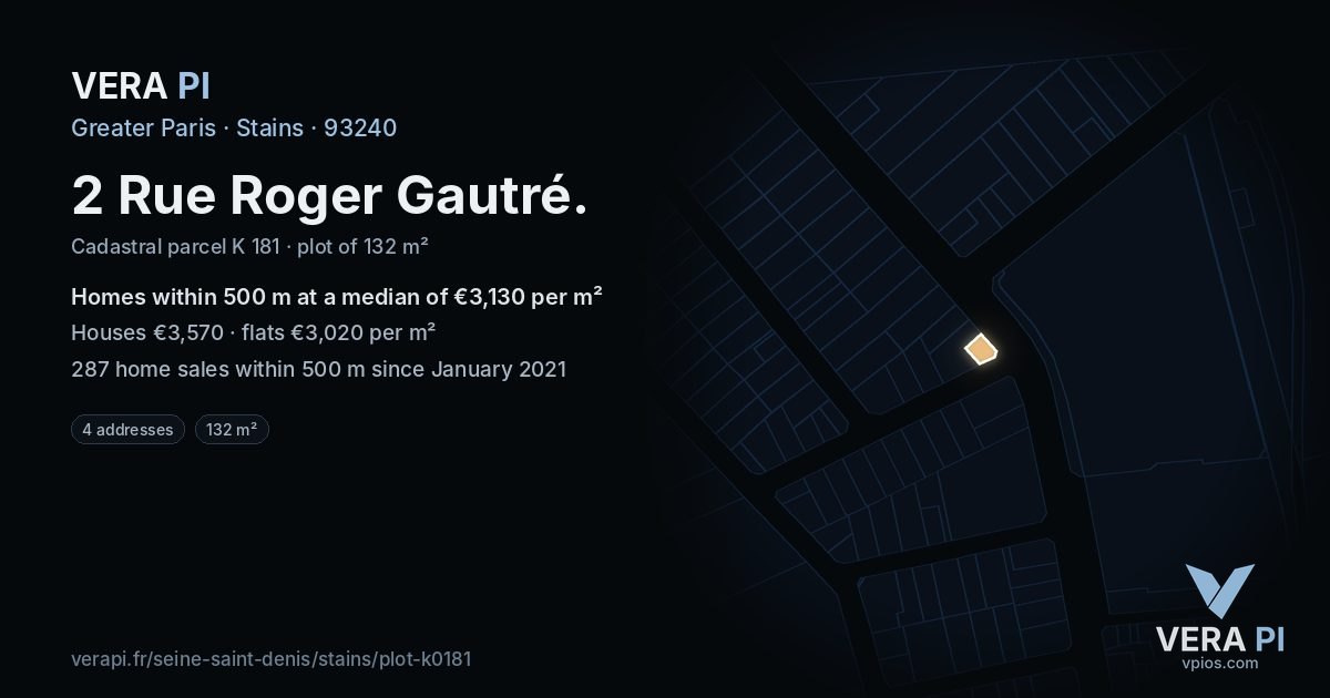 2 Rue Roger Gautré, Stains at night – the plot lit, the parcels around coloured by the prices near them