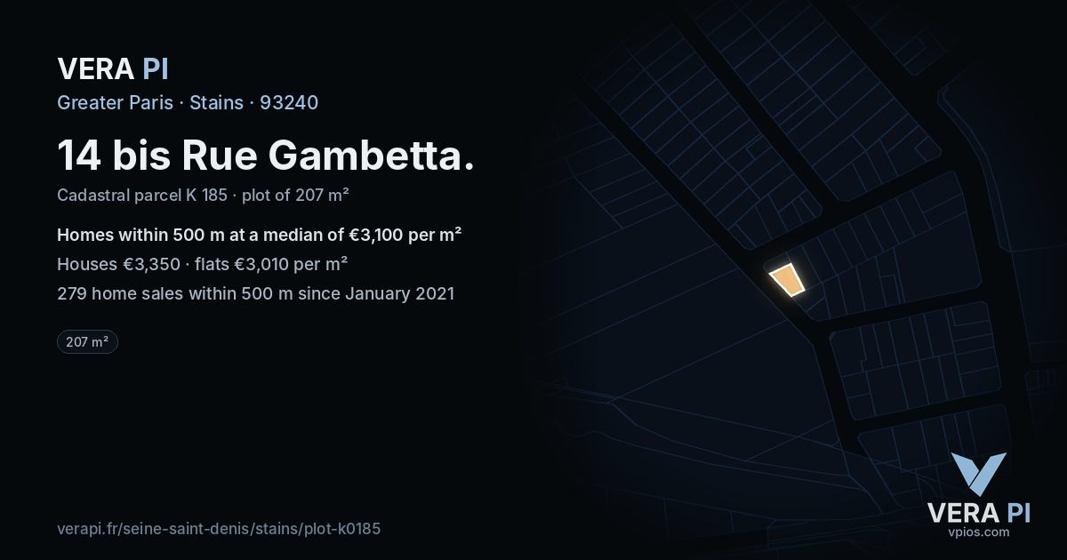 14 bis Rue Gambetta, Stains at night – the plot lit, the parcels around coloured by the prices near them