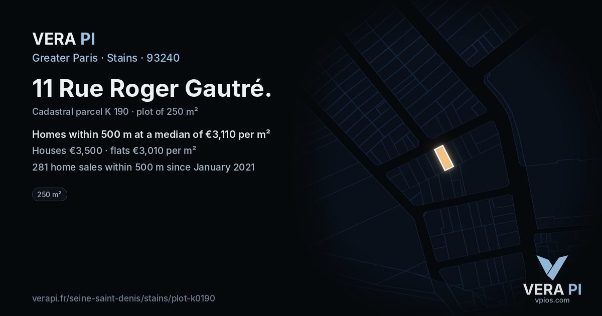 11 Rue Roger Gautré, Stains at night – the plot lit, the parcels around coloured by the prices near them