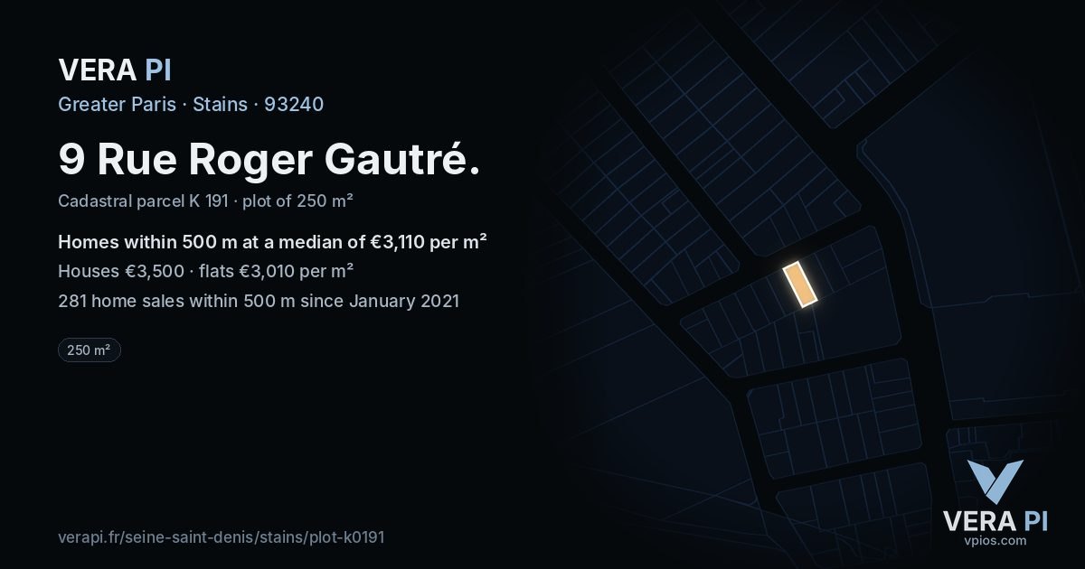 9 Rue Roger Gautré, Stains at night – the plot lit, the parcels around coloured by the prices near them