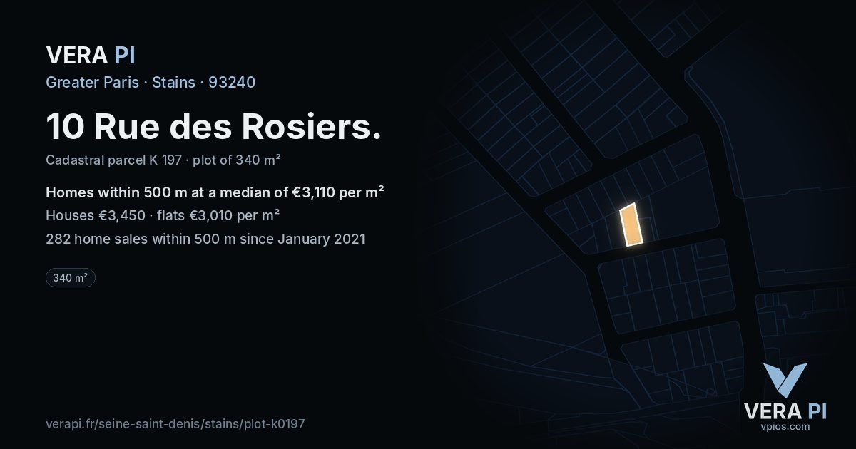 10 Rue des Rosiers, Stains at night – the plot lit, the parcels around coloured by the prices near them