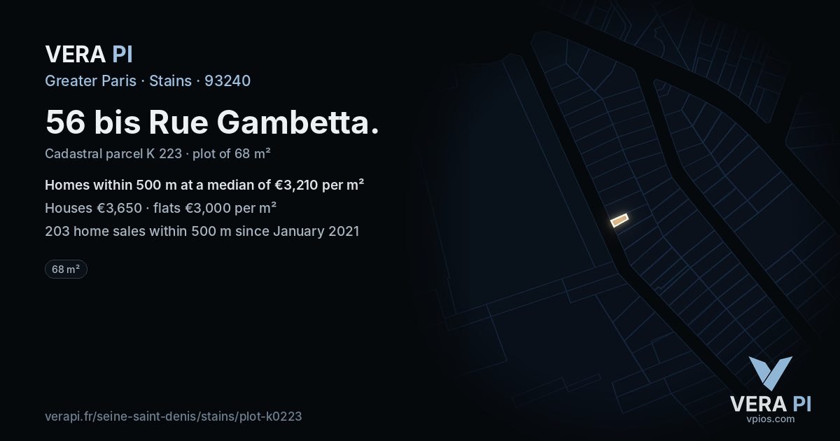 56 bis Rue Gambetta, Stains at night – the plot lit, the parcels around coloured by the prices near them