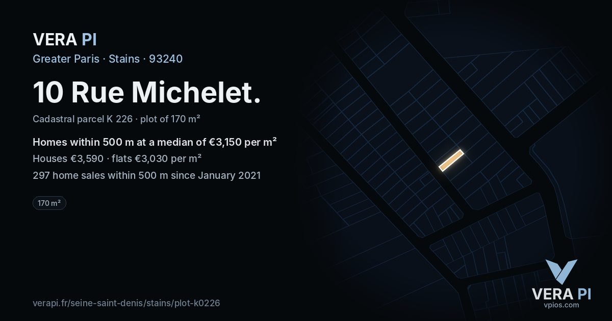10 Rue Michelet, Stains at night – the plot lit, the parcels around coloured by the prices near them