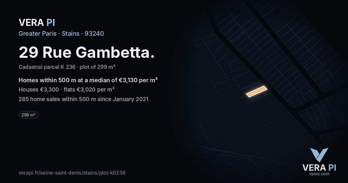 29 Rue Gambetta, Stains at night – the plot lit, the parcels around coloured by the prices near them