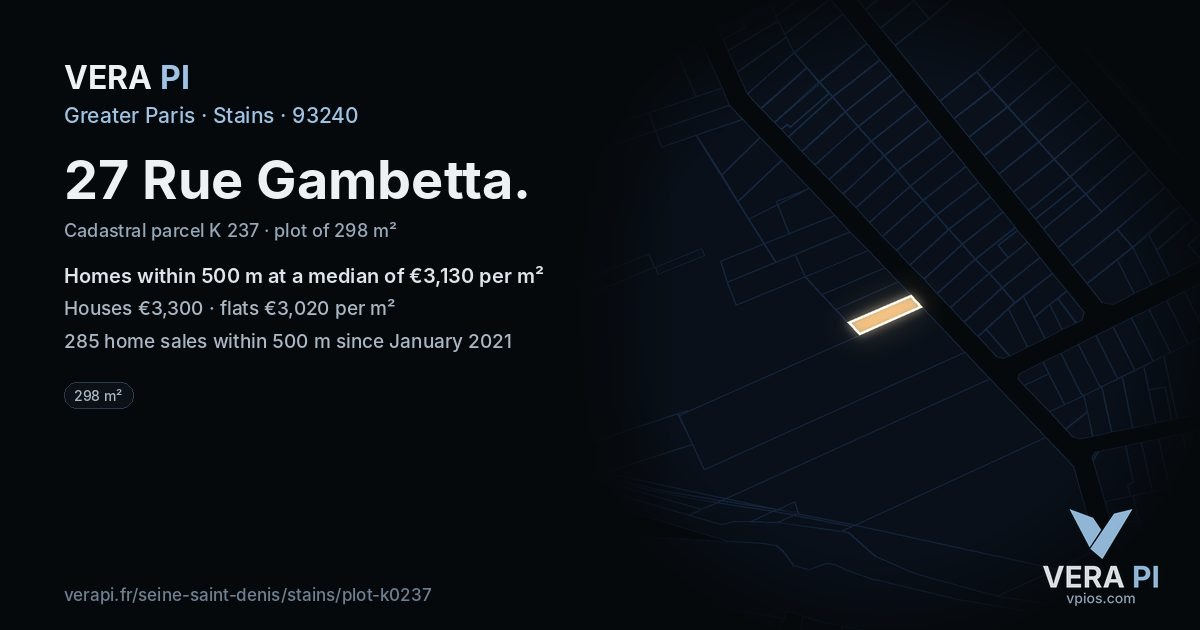 27 Rue Gambetta, Stains at night – the plot lit, the parcels around coloured by the prices near them