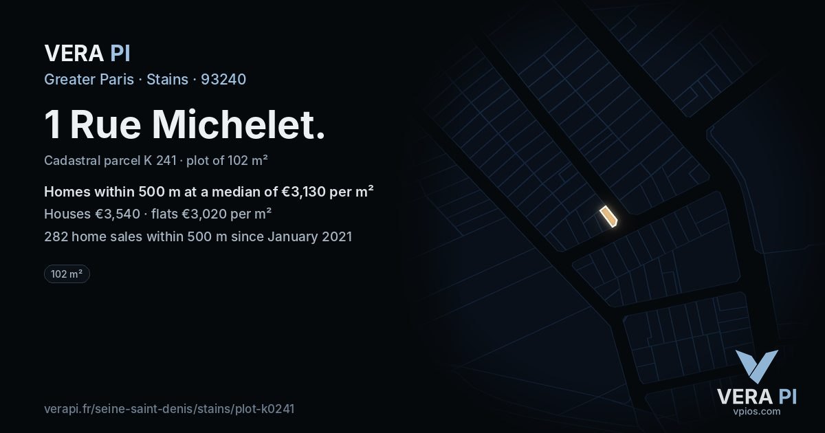 1 Rue Michelet, Stains at night – the plot lit, the parcels around coloured by the prices near them