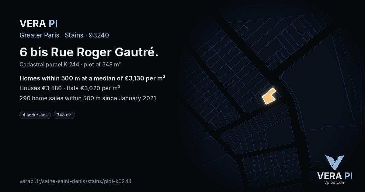 6 bis Rue Roger Gautré, Stains at night – the plot lit, the parcels around coloured by the prices near them