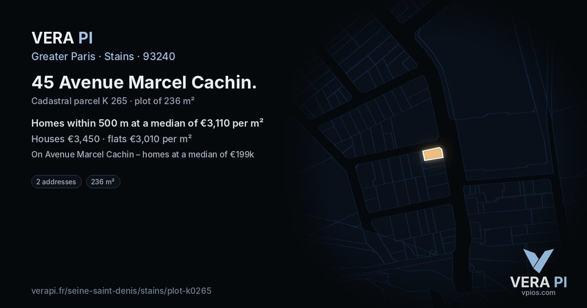 45 Avenue Marcel Cachin, Stains at night – the plot lit, the parcels around coloured by the prices near them