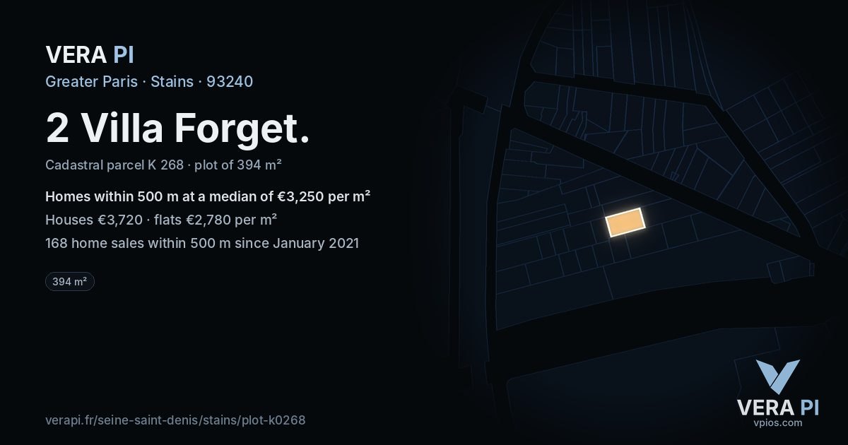 2 Villa Forget, Stains at night – the plot lit, the parcels around coloured by the prices near them