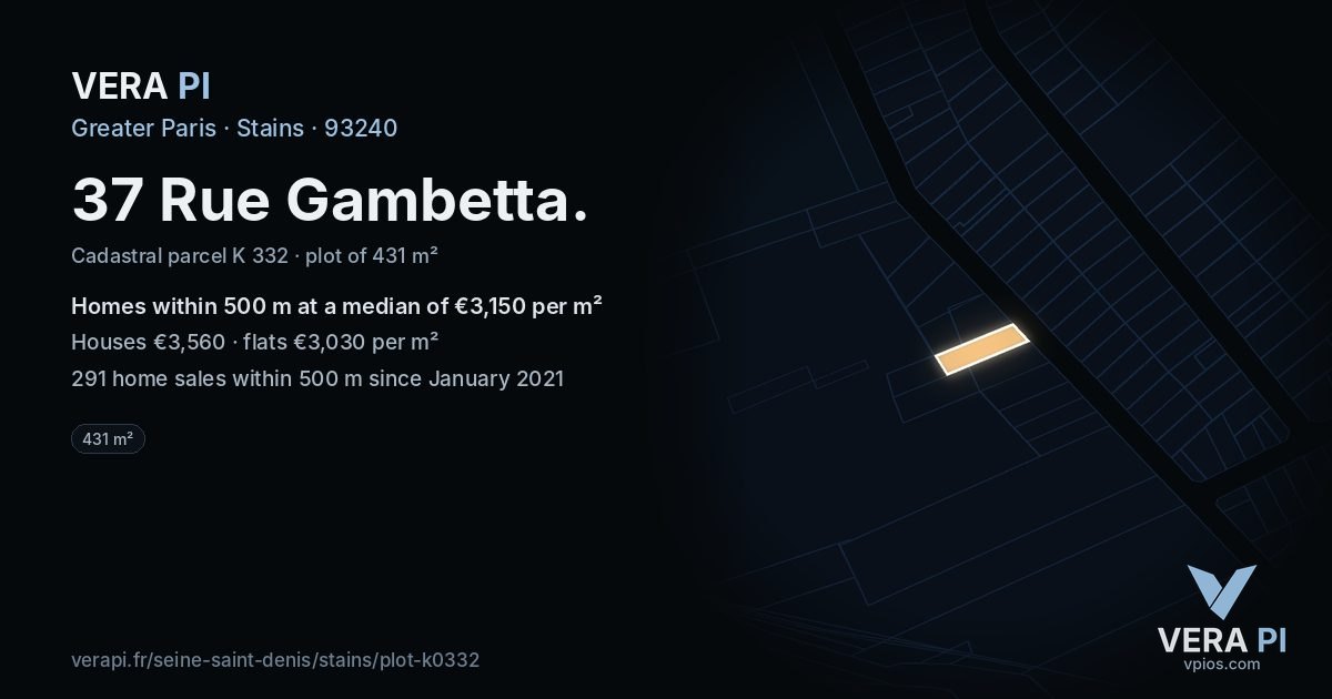 37 Rue Gambetta, Stains at night – the plot lit, the parcels around coloured by the prices near them