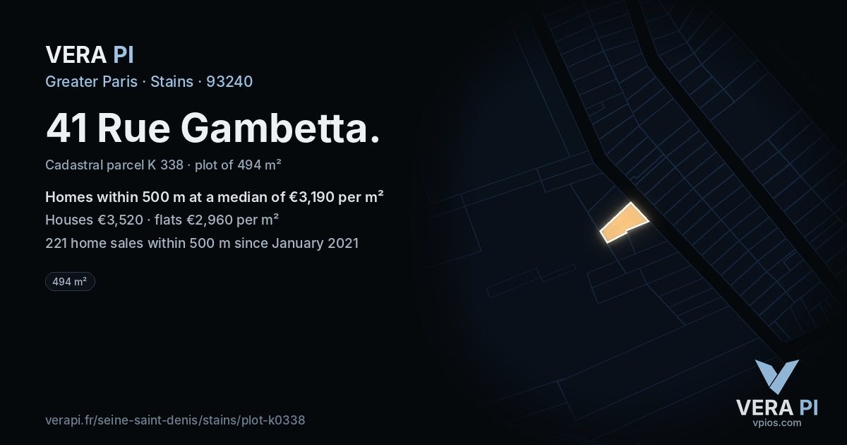 41 Rue Gambetta, Stains at night – the plot lit, the parcels around coloured by the prices near them