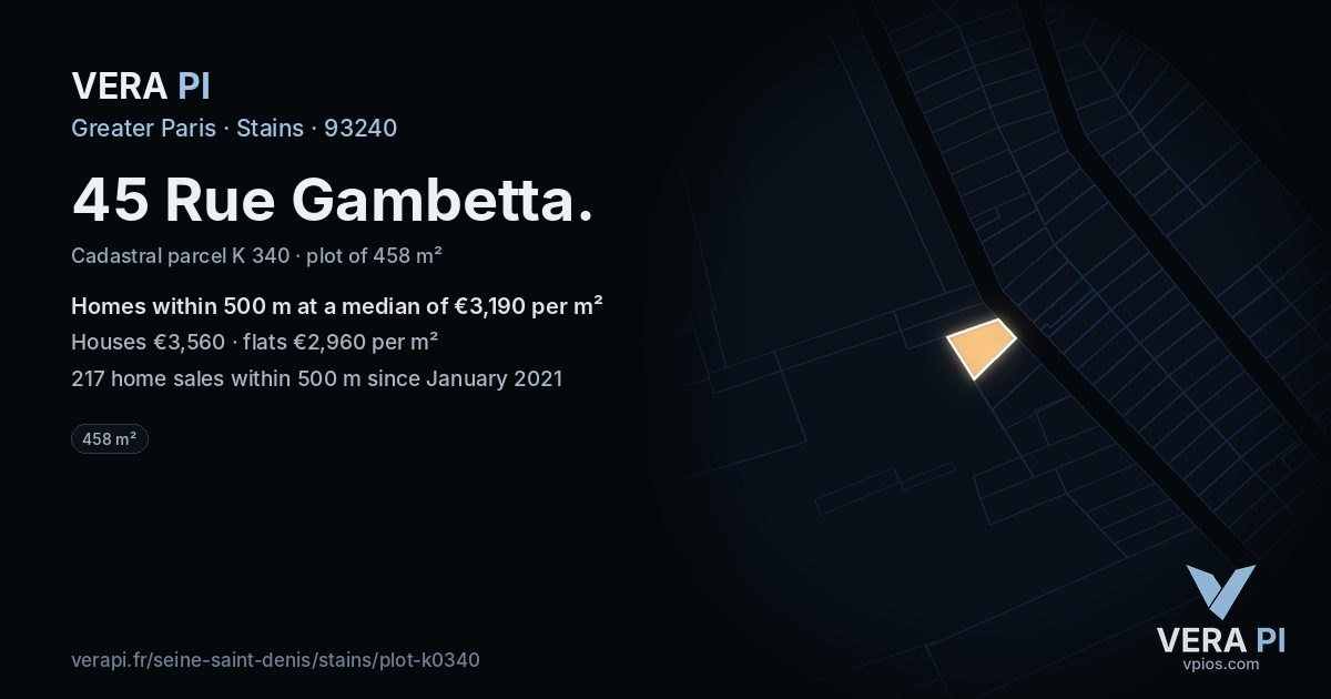 45 Rue Gambetta, Stains at night – the plot lit, the parcels around coloured by the prices near them