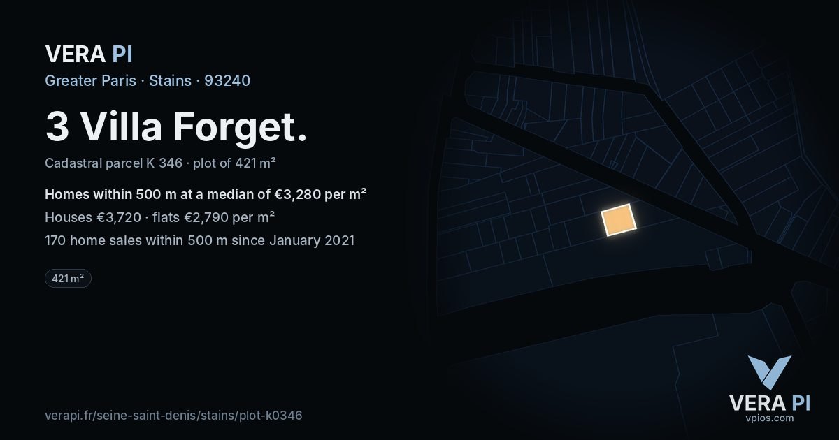 3 Villa Forget, Stains at night – the plot lit, the parcels around coloured by the prices near them