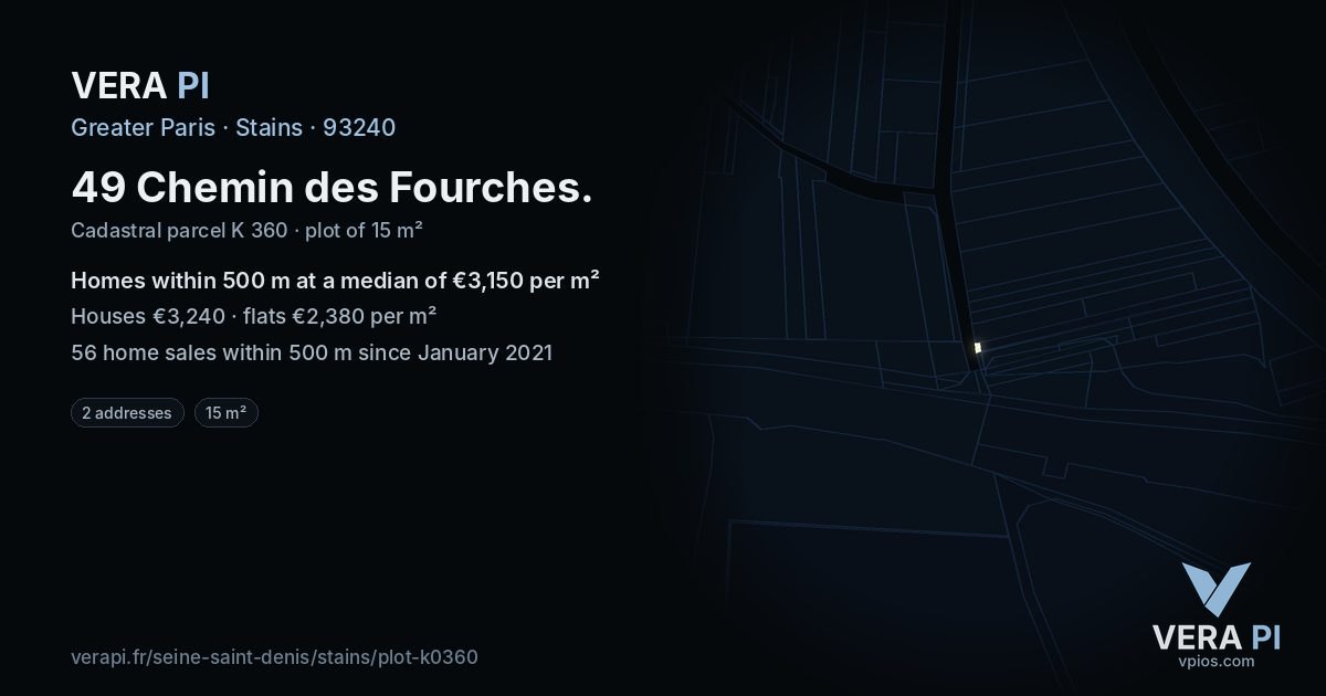 49 Chemin des Fourches, Stains at night – the plot lit, the parcels around coloured by the prices near them