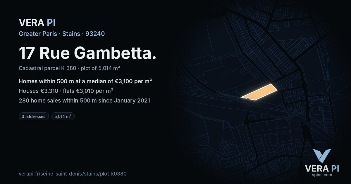 17 Rue Gambetta, Stains at night – the plot lit, the parcels around coloured by the prices near them