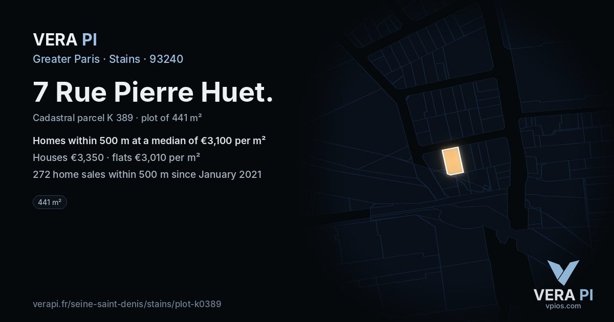 7 Rue Pierre Huet, Stains at night – the plot lit, the parcels around coloured by the prices near them
