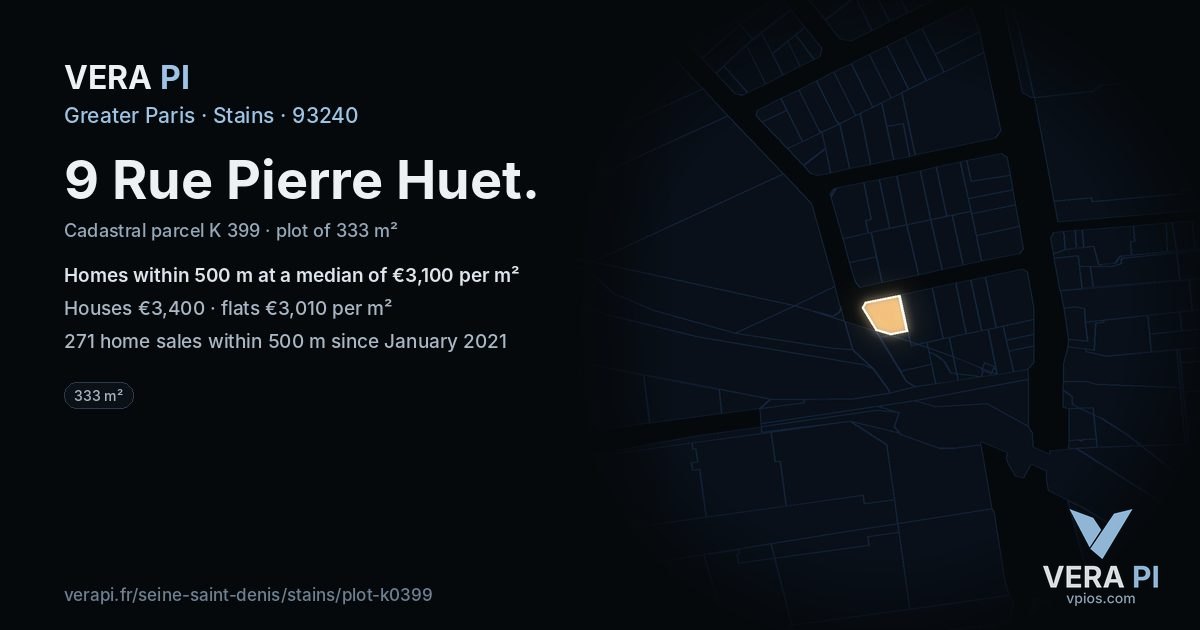 9 Rue Pierre Huet, Stains at night – the plot lit, the parcels around coloured by the prices near them