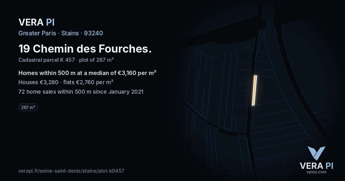 19 Chemin des Fourches, Stains at night – the plot lit, the parcels around coloured by the prices near them