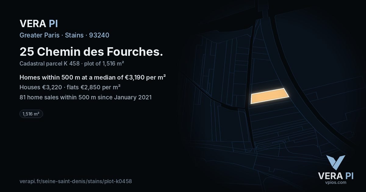 25 Chemin des Fourches, Stains at night – the plot lit, the parcels around coloured by the prices near them