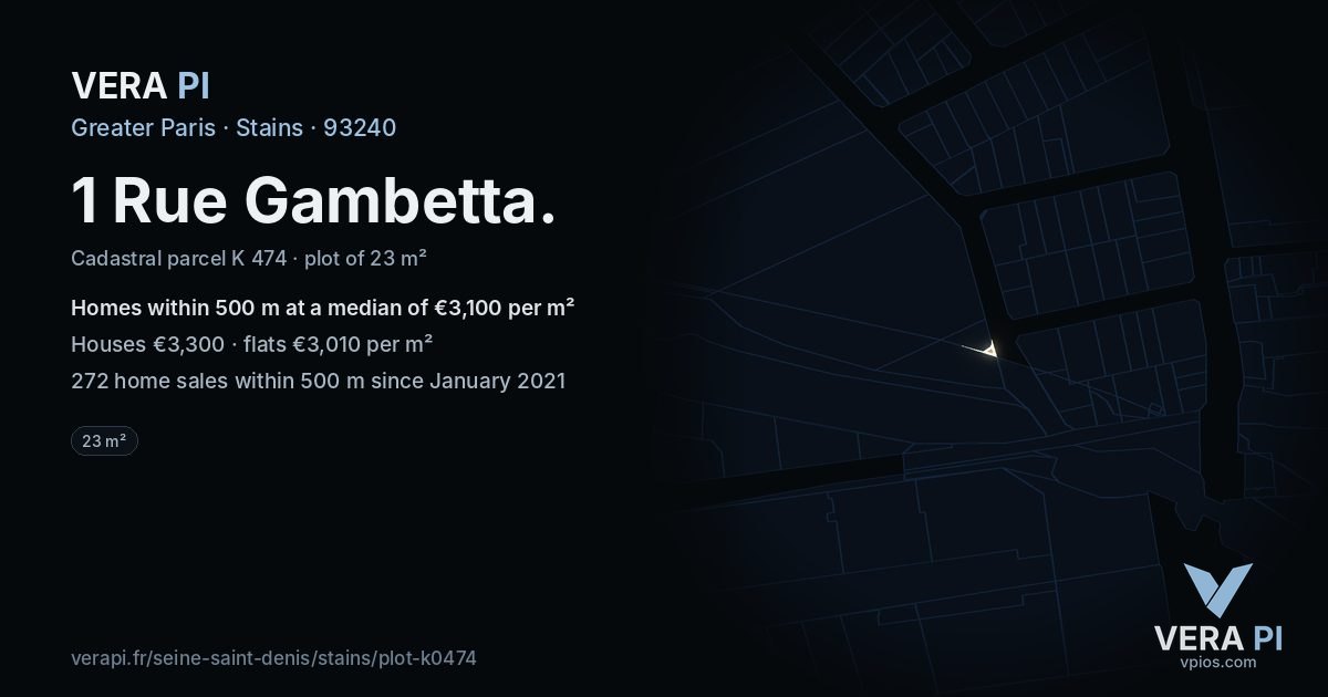 1 Rue Gambetta, Stains at night – the plot lit, the parcels around coloured by the prices near them