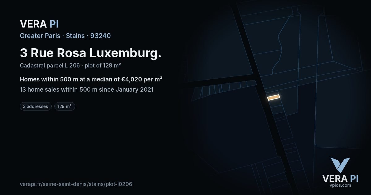 3 Rue Rosa Luxemburg, Stains at night – the plot lit, the parcels around coloured by the prices near them