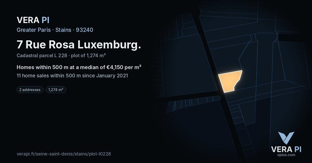 7 Rue Rosa Luxemburg, Stains at night – the plot lit, the parcels around coloured by the prices near them