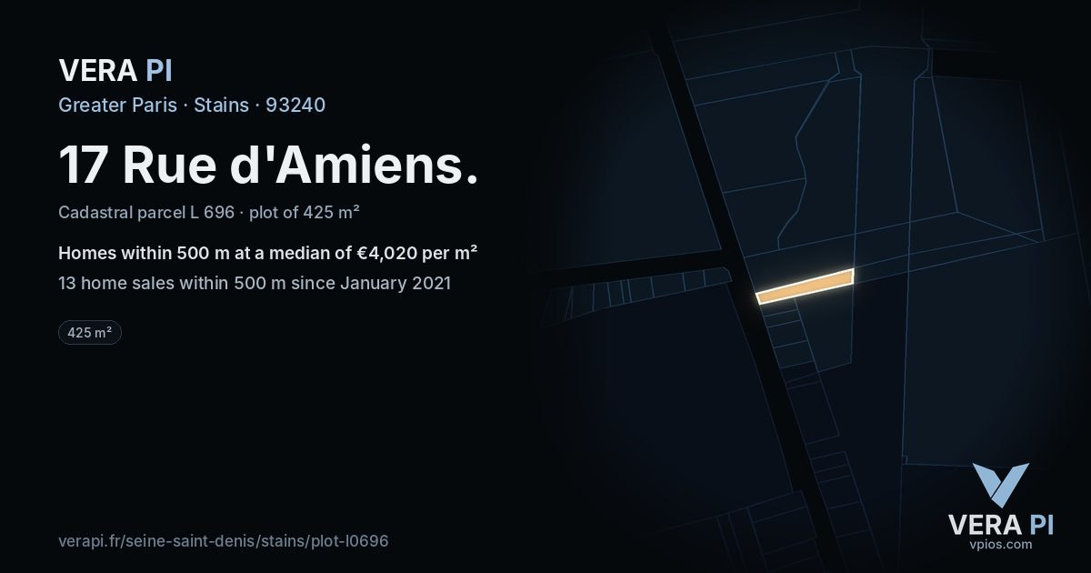 17 Rue d'Amiens, Stains at night – the plot lit, the parcels around coloured by the prices near them