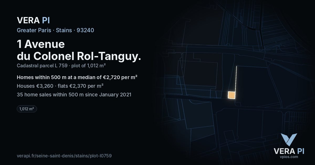 1 Avenue du Colonel Rol-Tanguy, Stains at night – the plot lit, the parcels around coloured by the prices near them