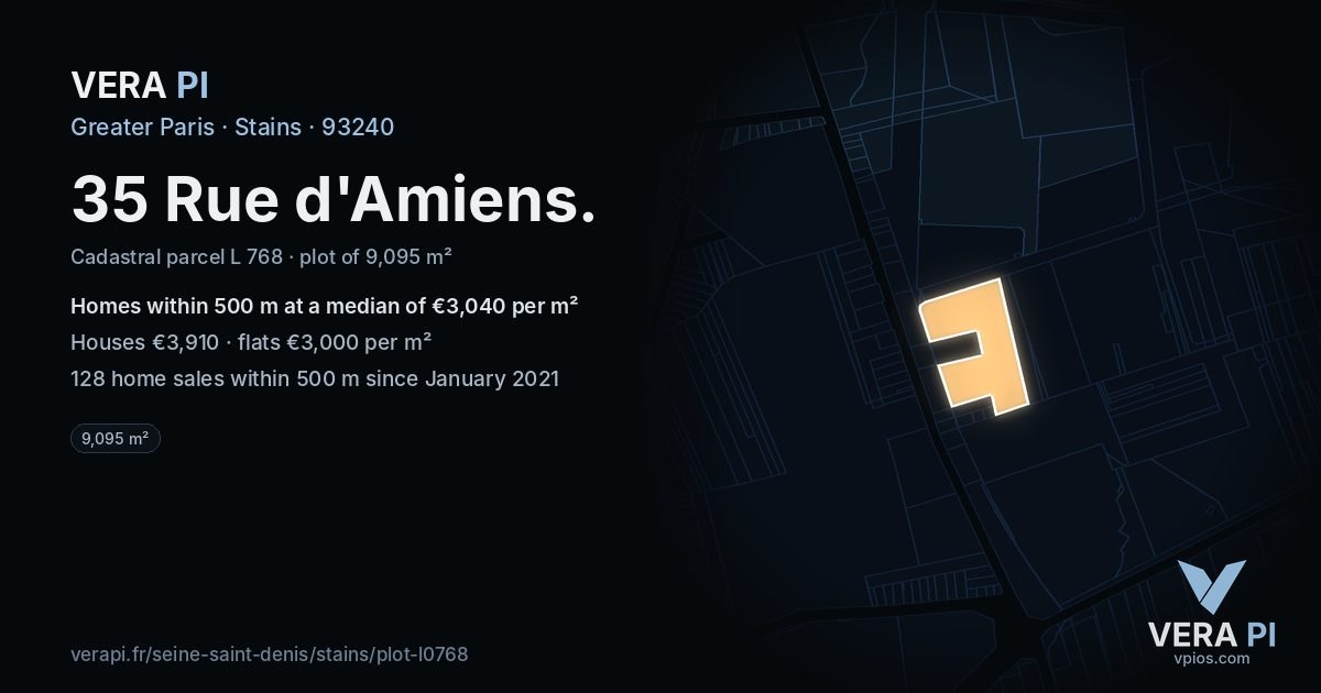35 Rue d'Amiens, Stains at night – the plot lit, the parcels around coloured by the prices near them