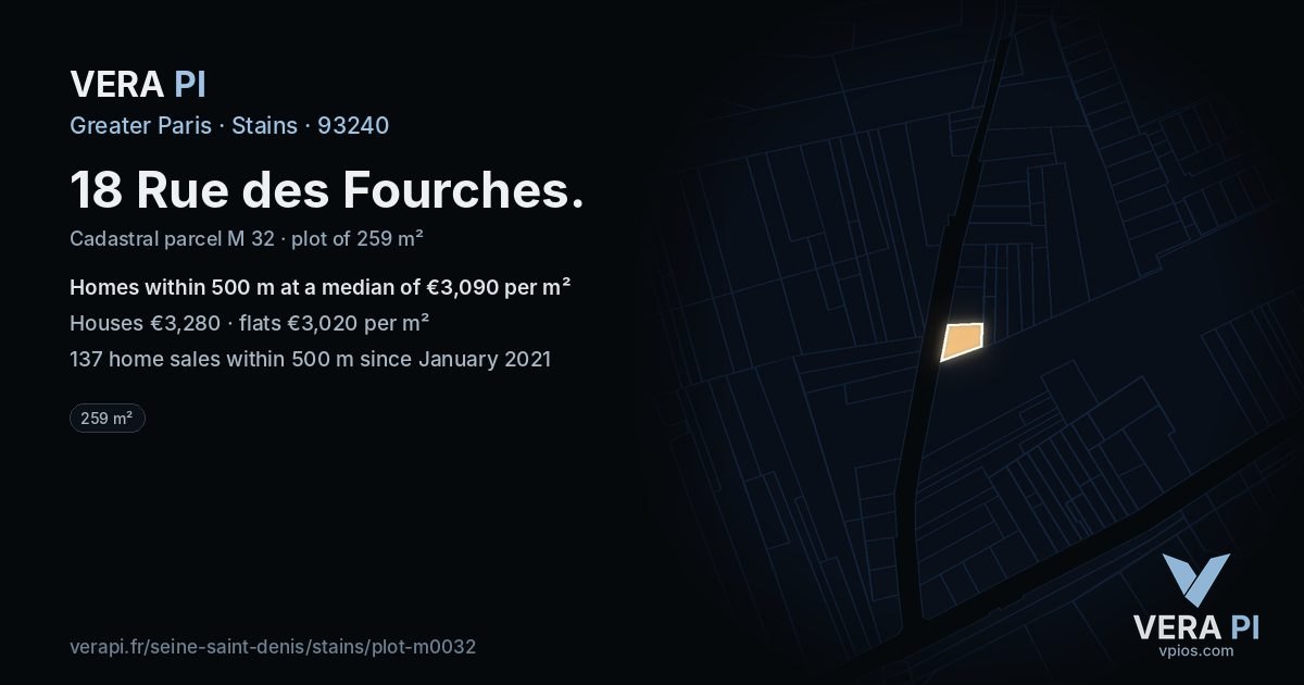 18 Rue des Fourches, Stains at night – the plot lit, the parcels around coloured by the prices near them