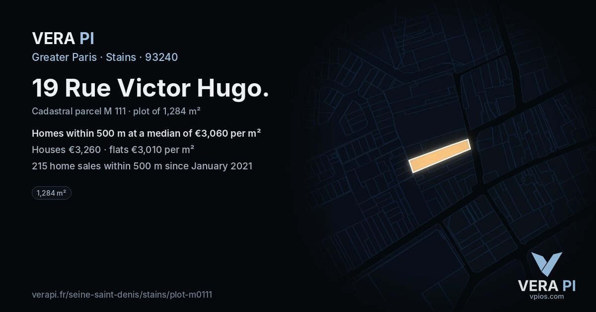 19 Rue Victor Hugo, Stains at night – the plot lit, the parcels around coloured by the prices near them