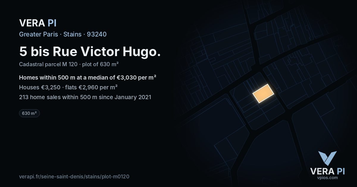 5 bis Rue Victor Hugo, Stains at night – the plot lit, the parcels around coloured by the prices near them
