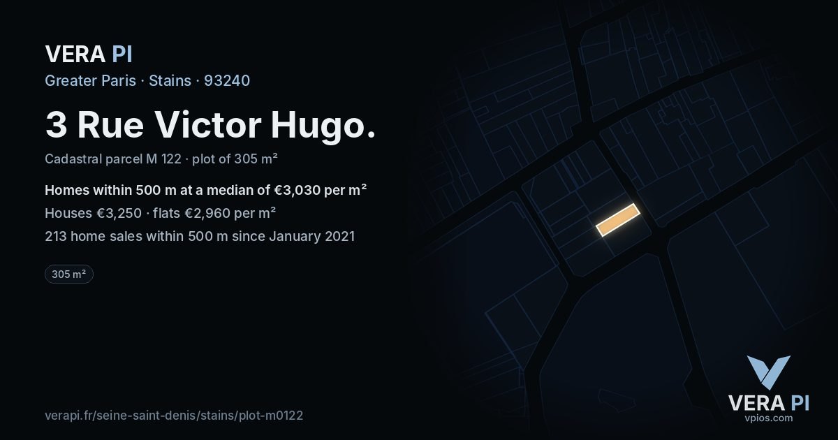 3 Rue Victor Hugo, Stains at night – the plot lit, the parcels around coloured by the prices near them