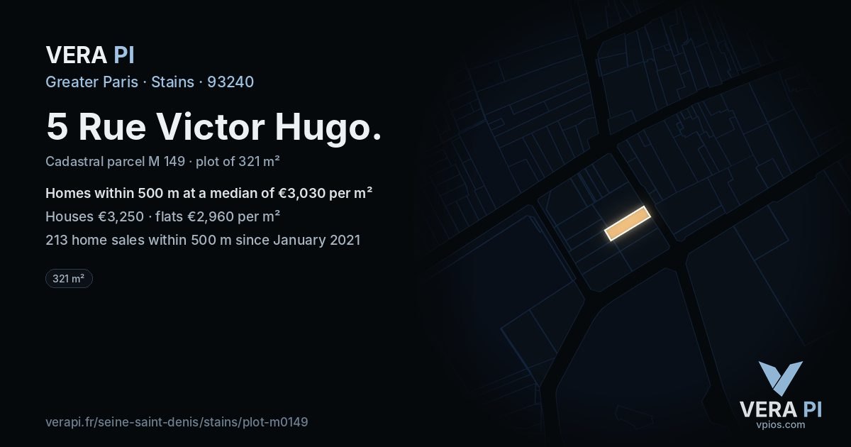 5 Rue Victor Hugo, Stains at night – the plot lit, the parcels around coloured by the prices near them