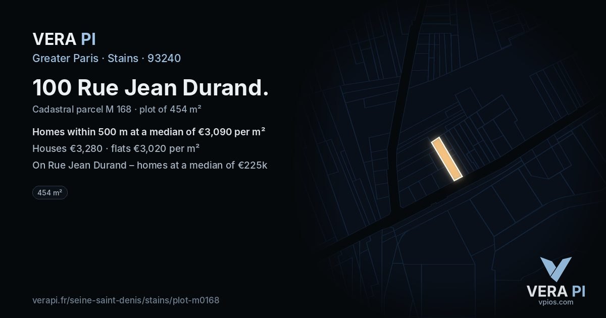 100 Rue Jean Durand, Stains at night – the plot lit, the parcels around coloured by the prices near them