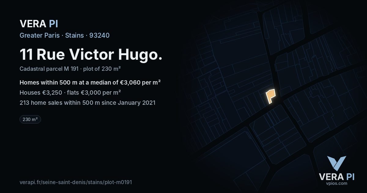 11 Rue Victor Hugo, Stains at night – the plot lit, the parcels around coloured by the prices near them
