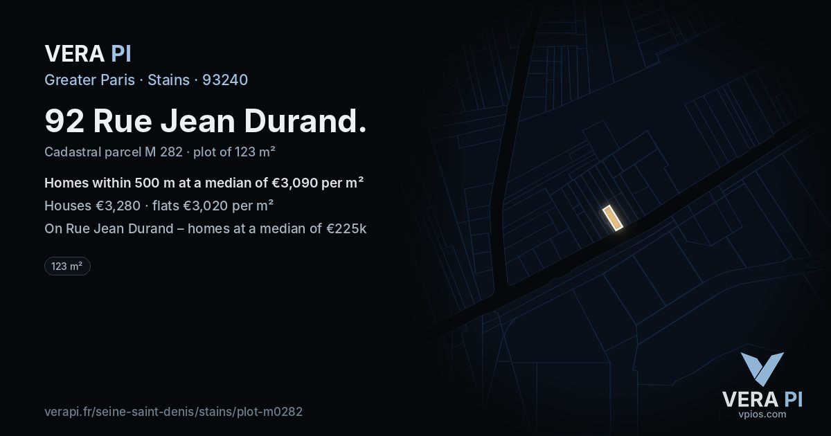 92 Rue Jean Durand, Stains at night – the plot lit, the parcels around coloured by the prices near them