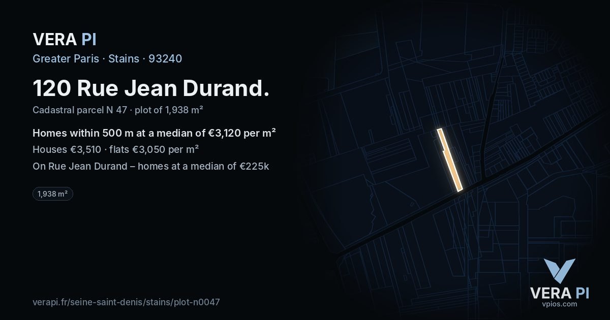 120 Rue Jean Durand, Stains at night – the plot lit, the parcels around coloured by the prices near them